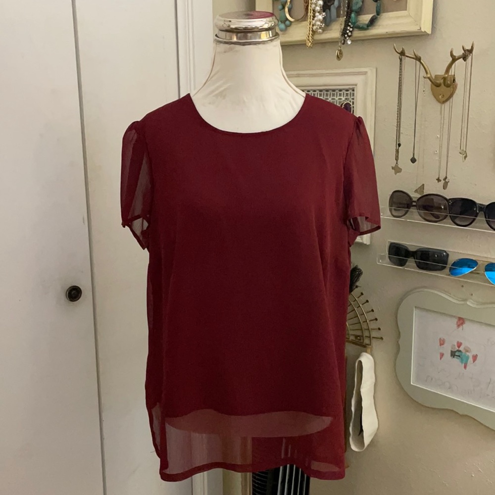 Merona Chiffon Maroon Zipper Detail Blouse